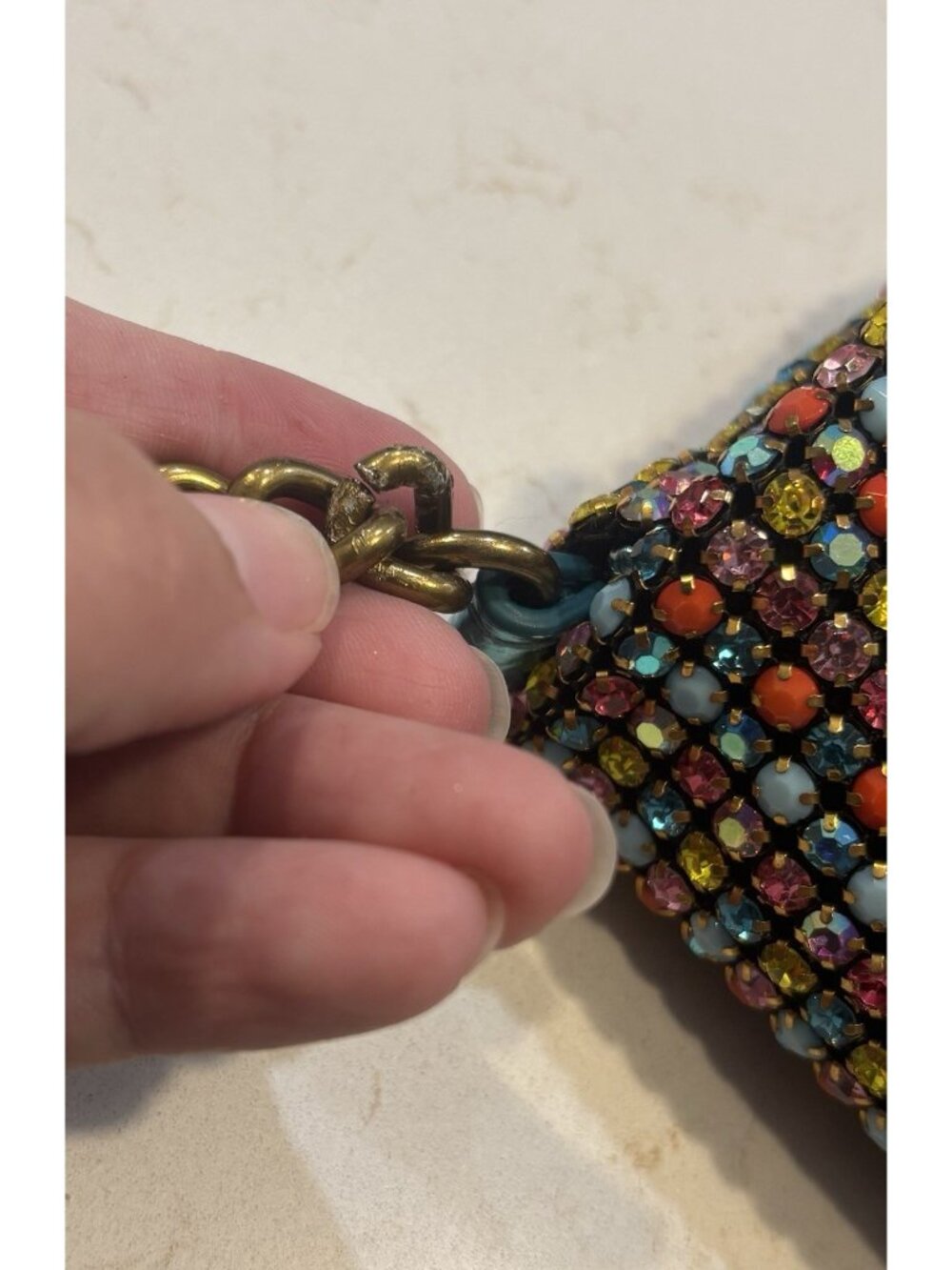 KURT GEIGER Mini Party Crossbody Bag Small Multicolor Beaded Chain Strap - Picture 13 of 15